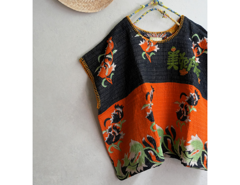 kantha Hindi 木印寬版上衣*橘花 1