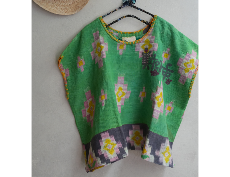 kantha Hindi 木印寬版上衣*青綠 2
