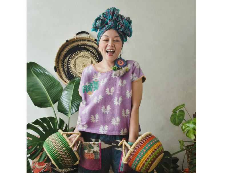 kantha Hindi 木印寬版上衣*粉黃小花 5