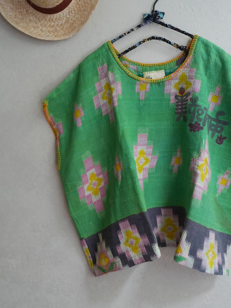 kantha Hindi 木印寬版上衣*青綠