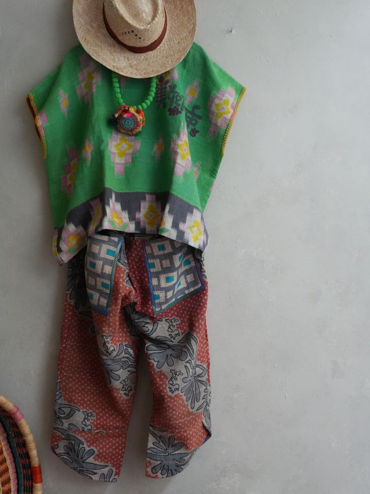 kantha Hindi 木印寬版上衣*青綠