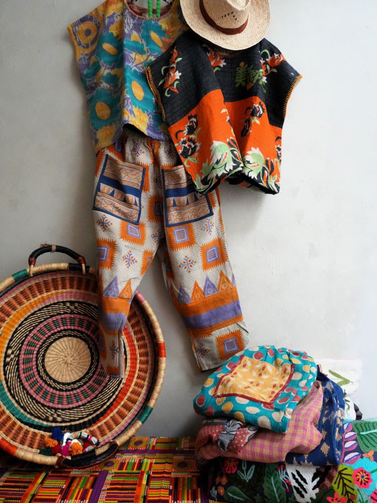kantha Hindi 木印寬版上衣*橘花