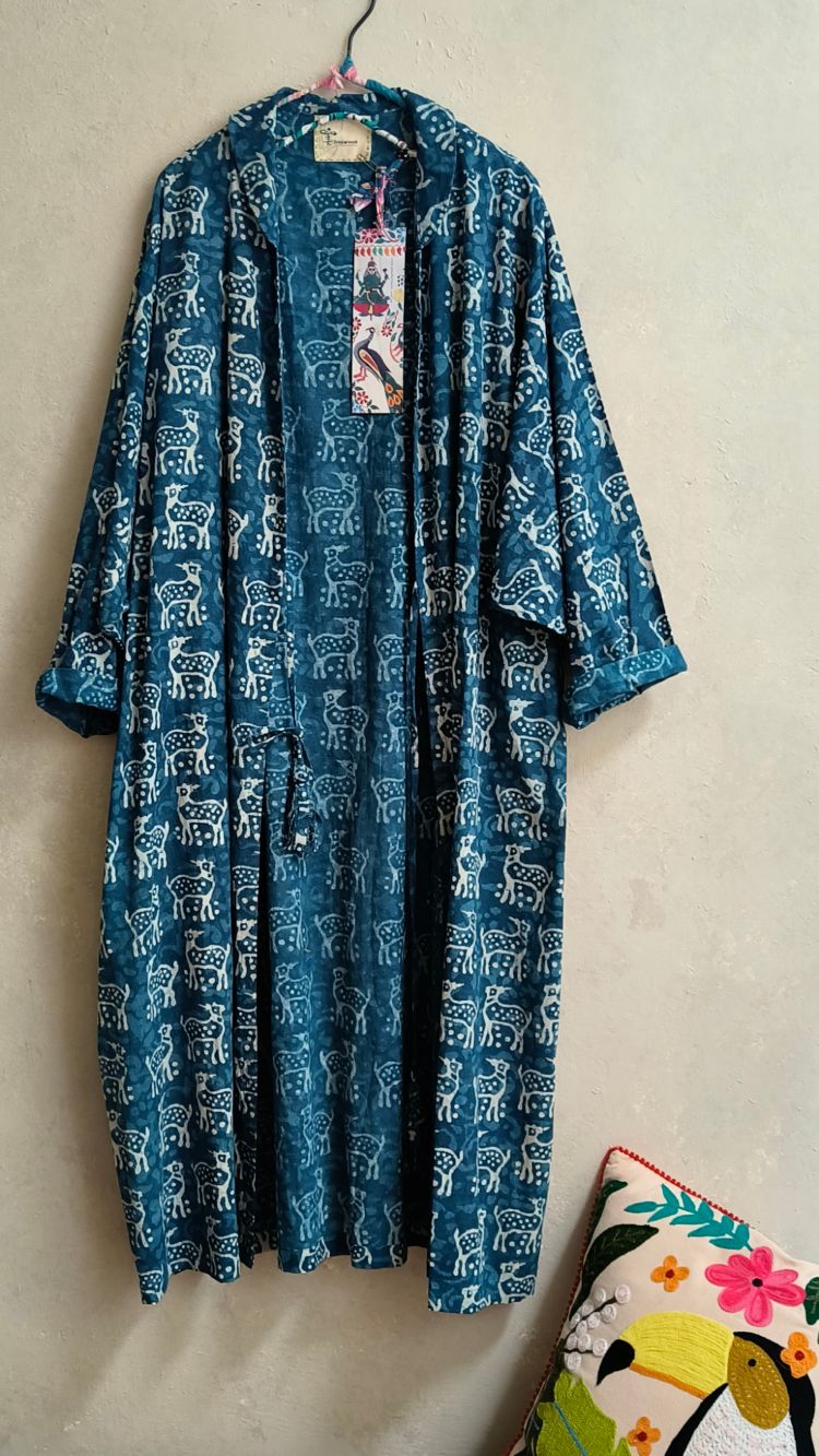 泥染手印長罩衫*藍