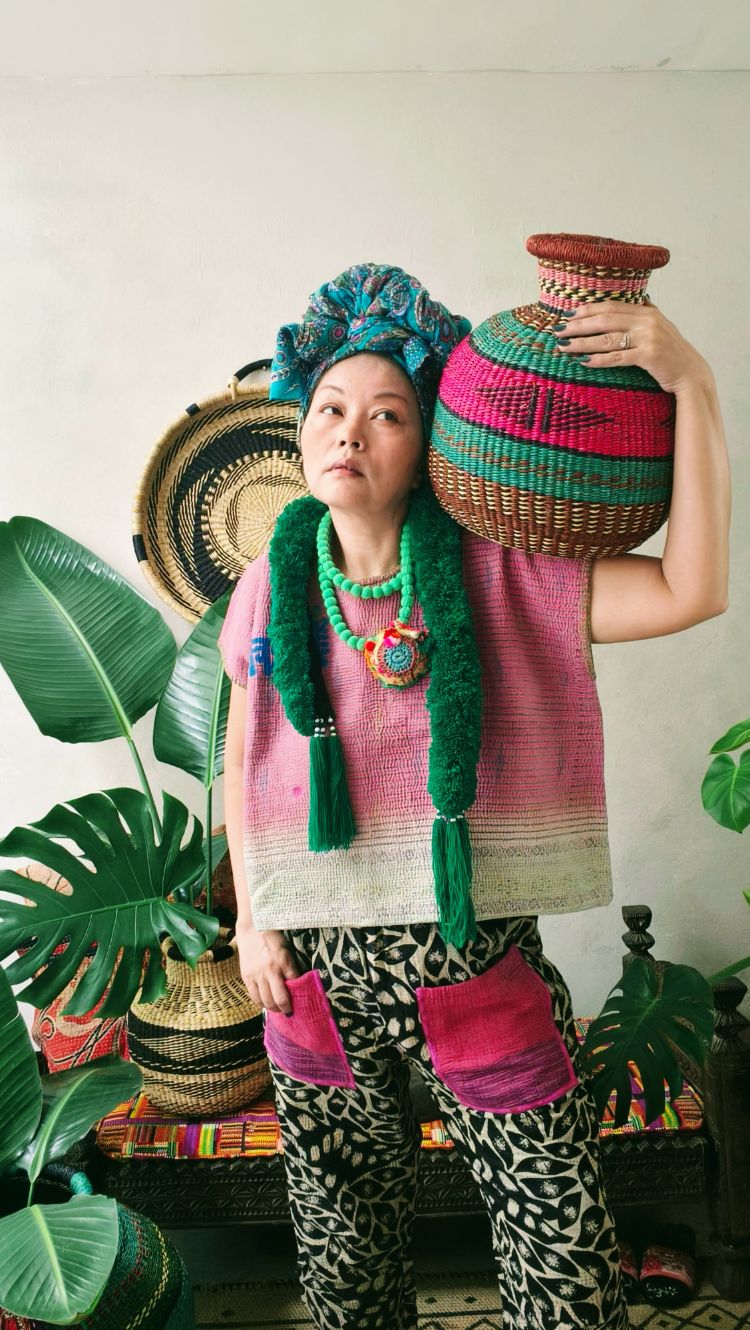 kantha Hindi 木印寬版上衣*old pink 